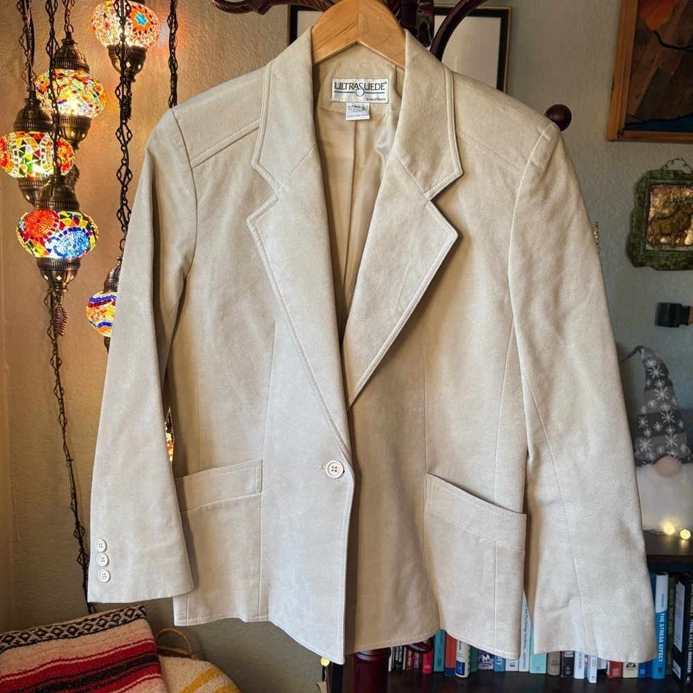 Vintage Ultrasuede Cream Women's Blazer Size 10 Tailored Quiet Luxury Minimalist